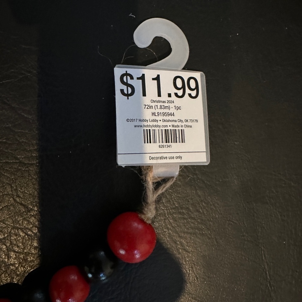 Charming 72-Inch Red & Black Wooden Bead Garland with BurlapTwine Tassels $8.00 - Picture 3 of 3